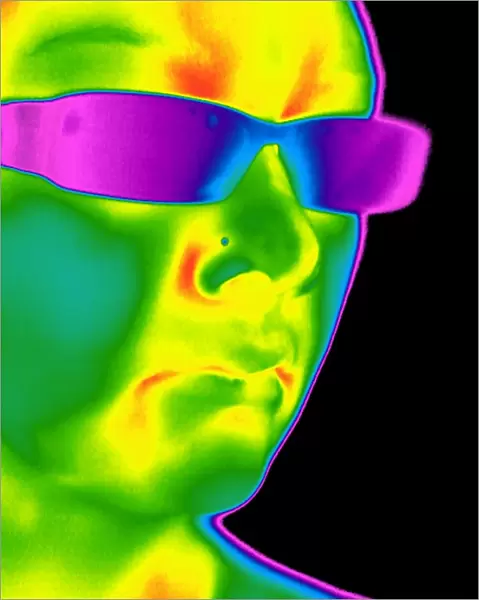Man wearing sunglasses, thermogram