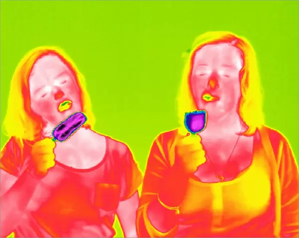 Women eating ice lollies, thermogram