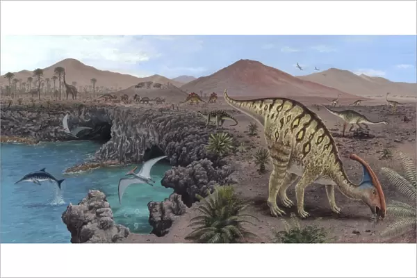 Mesozoic reptiles, artwork