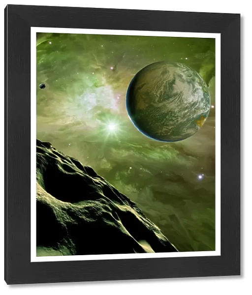 Earthlike planet in Orion Nebula, artwork