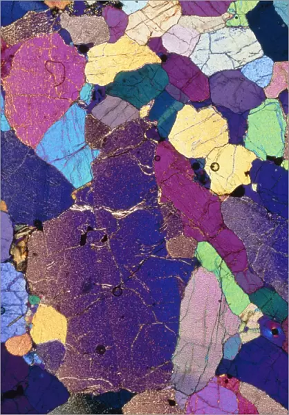 Polarised LM of a thin section of monzonite rock