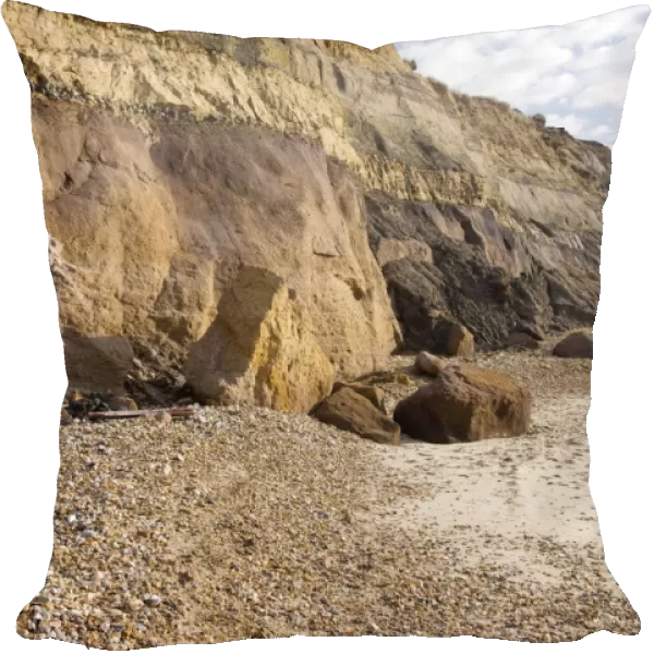 Rock fall at Hengistbury Head in Dorset, UK