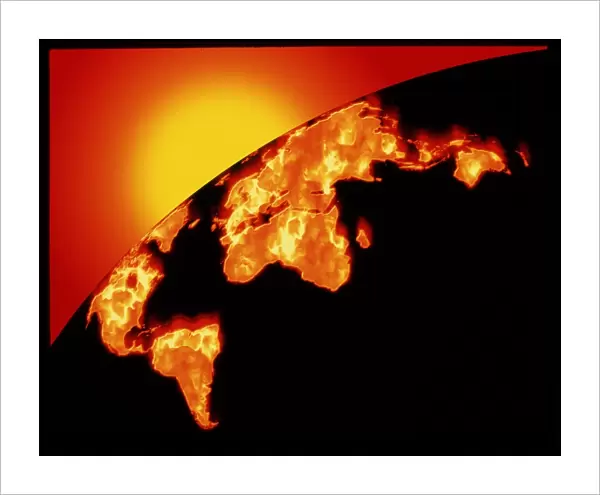 Computer artwork of Earth with burning continents