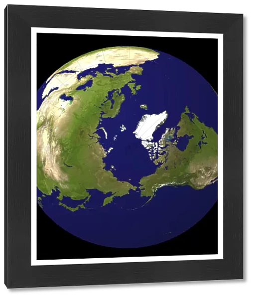 Earth. Computer artwork, based on a satellite image, of Earth, centred on the North Pole