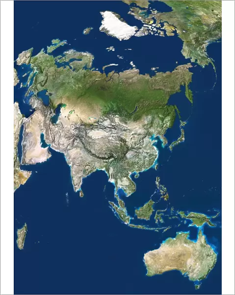 Asia. Satellite image centred on Asia. The North Pole is at upper right