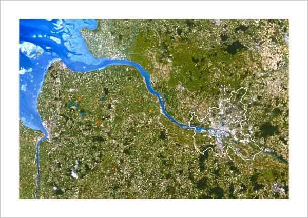 True-colour satellite image of Hamburg, Germany