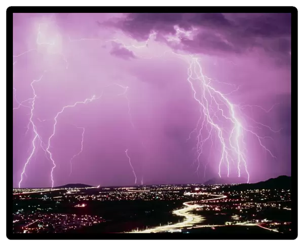 Summer ligtning storm over Tucson, USA