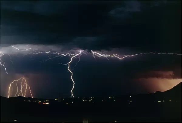 Lightning strikes at night, near Tucson, USA