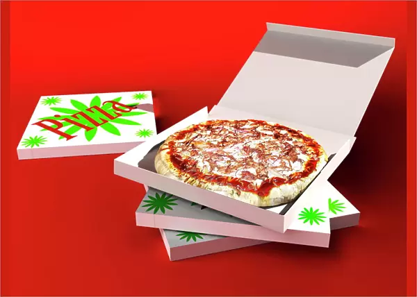 Pizza in box, computer artwork