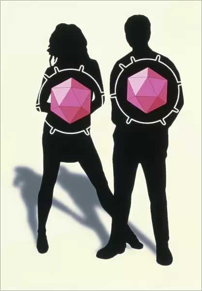 Artwork of a man and woman with AIDS viruses