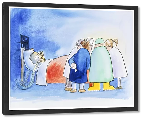 Caricature of a hospital consultation