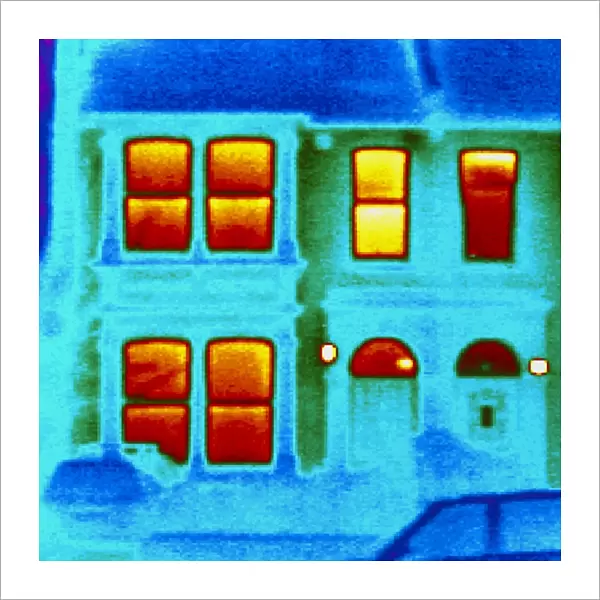 Thermogram showing heat loss from a house
