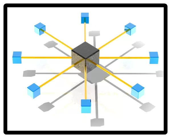 Network. Conceptual computer artwork showing a network, with the cubes arranged radially