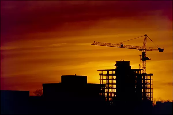 Sunset & high-rise construction site, Vancouver