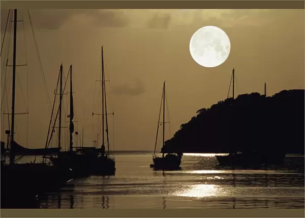 Yachts in harbour under a full moon, Grenada