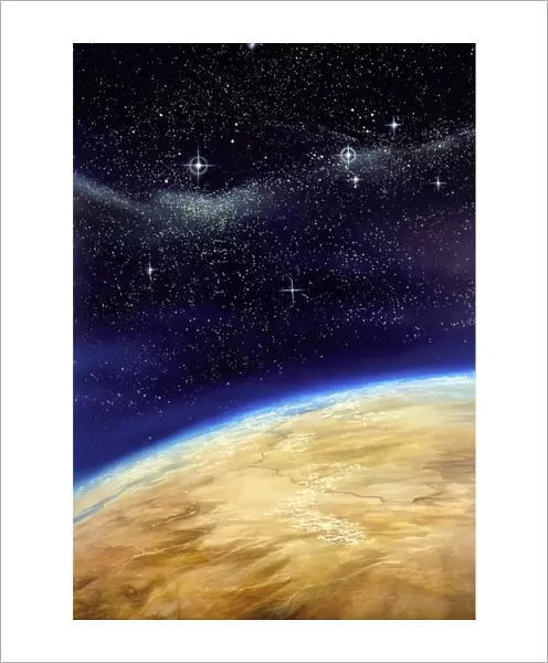 Illustration of part of the Earth on a starfield