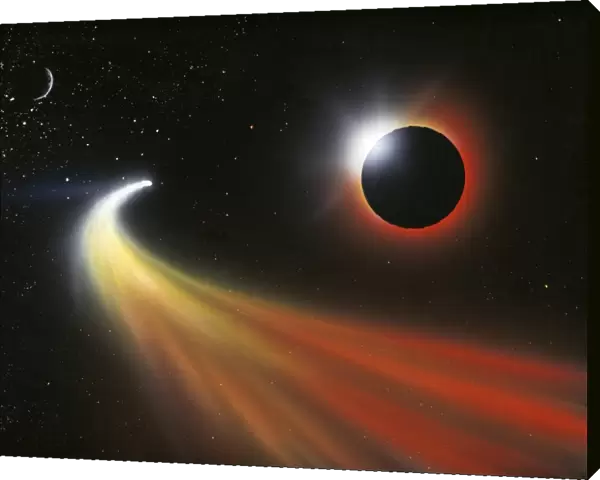 Comet passing a planet, artwork