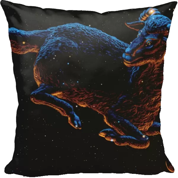 Aries. Artwork of a ram drawn over stars in the constellation Aries