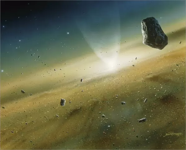 Artwork of asteroids in the early solar system