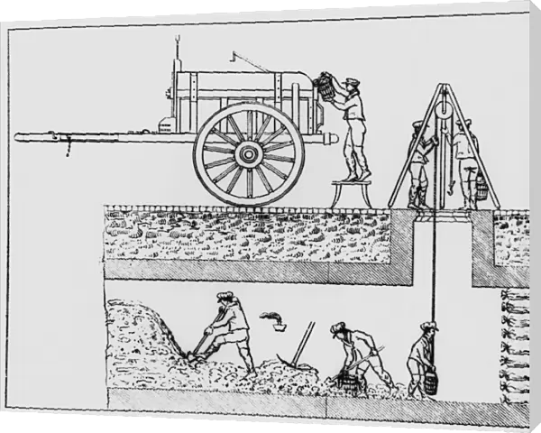 Artwork of workers cleaning out sewers