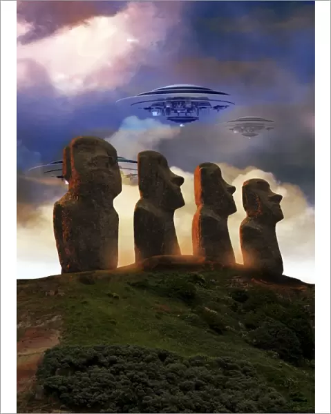 UFOs over Easter Island, artwork F006  /  8964