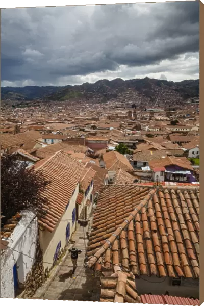 View over the rooftops of Cuzco from San Blas neighbourhood, UNESCO World Heritage Site, Peru, South America