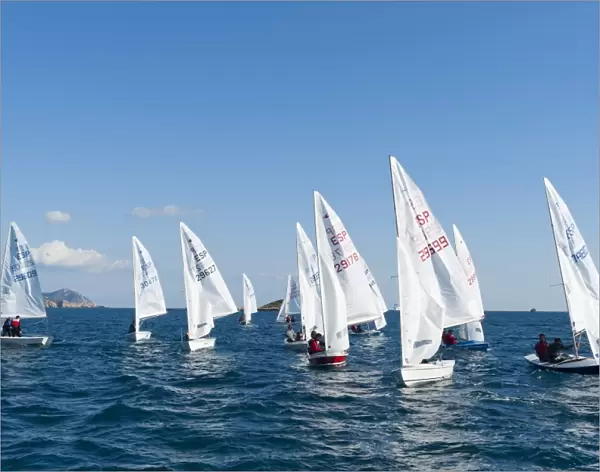 Sailboats participating in Regatta, Ibiza, Balearic Islands, Spain, Mediterranean, Europe