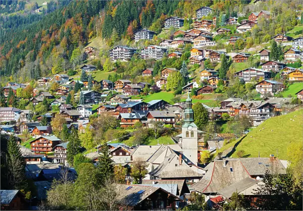 Morzine church and resort, Rhone Alps, Haute Savoie, France, Europe