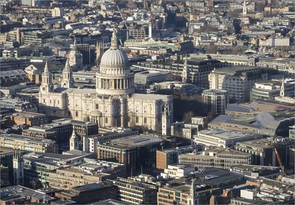 Elevated view of St. Pauls Cathedral and surrounding buildings, London, England, United Kingdom, Europe