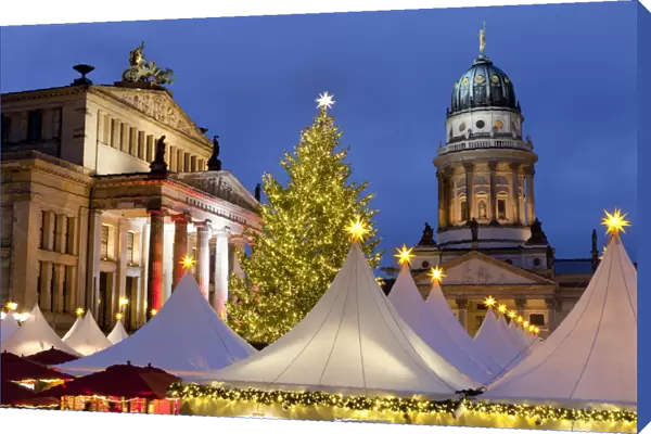 The Gendarmenmarkt Christmas Market, Theatre, and French Cathedral, Berlin, Germany
