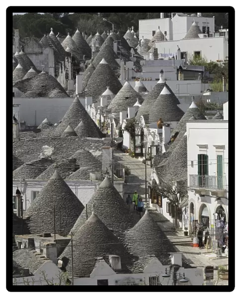 The cone-shaped roofs of trulli houses in the Rione Monte district, UNESCO World Heritage Site