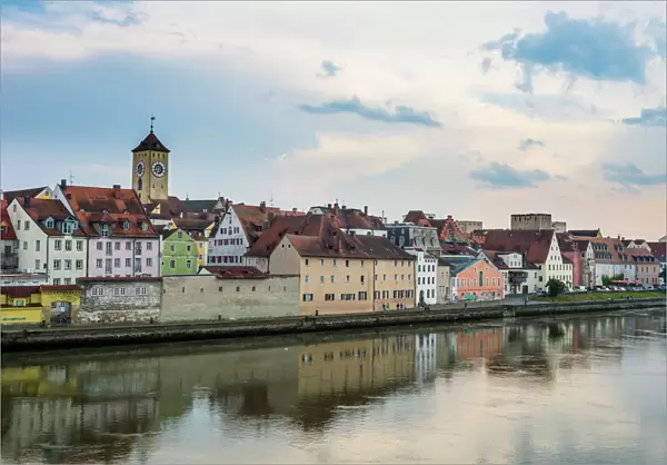 Danube River and skyline of Regensburg, UNESCO World Heritage Site, Bavaria, Germany