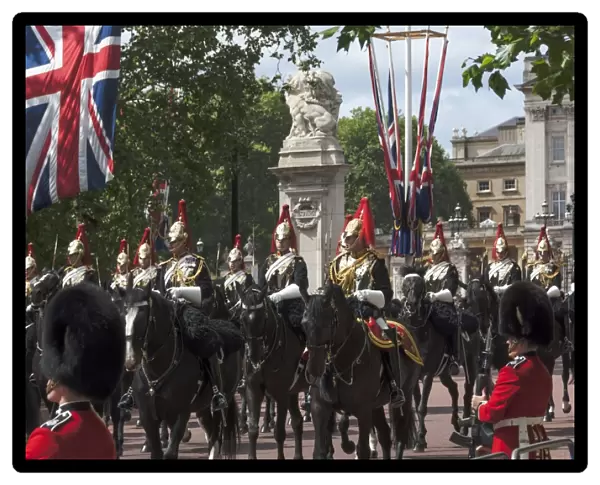 Detachment of Mounted Guard in the Mall en route to Trooping of the Colour, London
