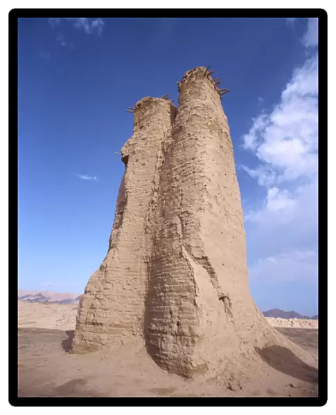 Tang dynasty watch tower at Kuqa ancient city in Xinjiang, China, Asia