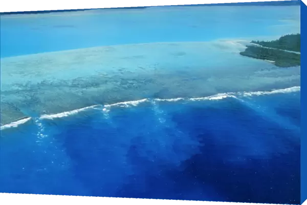 Aerial view of atoll and reefs, Aitutaki, Cook Islands, Polynesia, South Pacific, Pacific