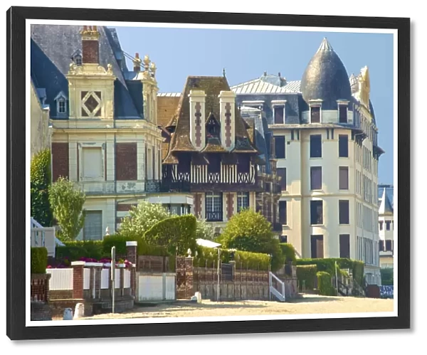 Typical beach villas and hotel, along the beach, Trouville sur Mer, Normandy, France