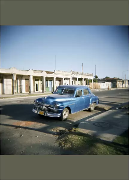 Old blue American car, Cienfuegos, Cuba, West Indies, Central America