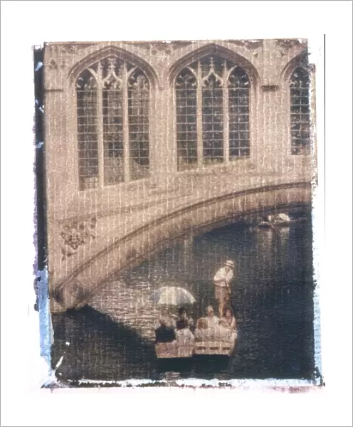 Polaroid Image Transfer of man punting tourists in traditional wooden boat