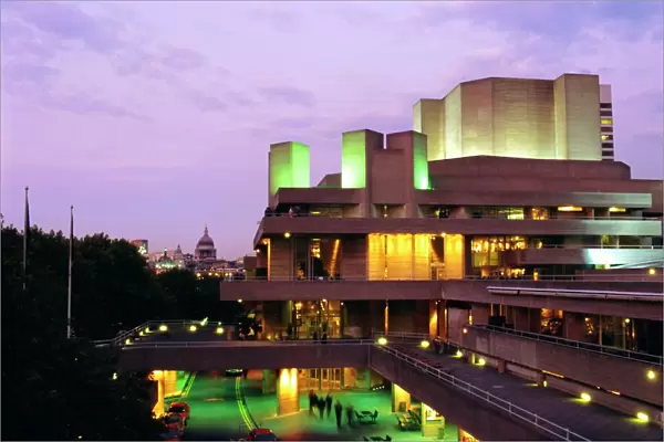 The National Theatre in the evening, South Bank, London, England, UK