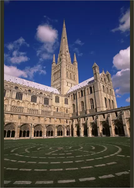 Maze in the Cloisters, Norwich Cathedral, Norwich, Norfolk, England, United Kingdom