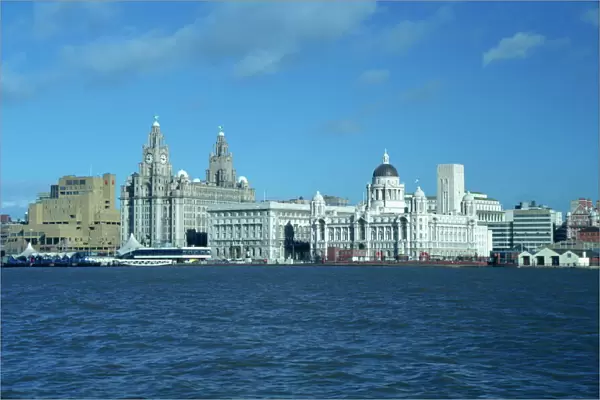 Liverpool skyline across the Mersey River, England, United Kingdom, Europe