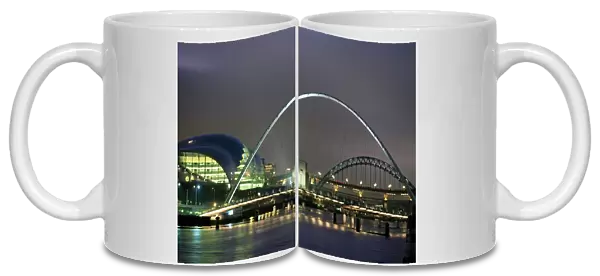 The Sage and the Tyne and Millennium Bridges at night, Gateshead  /  Newcastle upon Tyne
