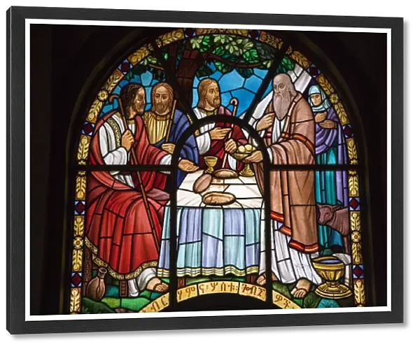 Stained glass window in Holy Trinity Cathedral, the largest Orthodox church in the country