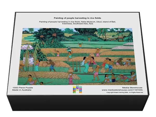 Painting of people harvesting in rice fields