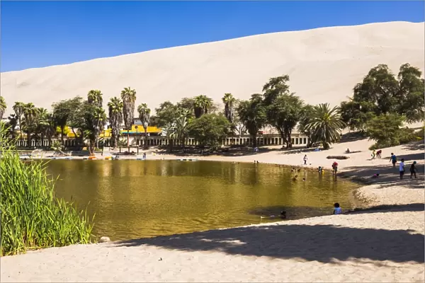 Huacachina, a sand dunes surrounded oasis village in the Ica Region of Peru, South