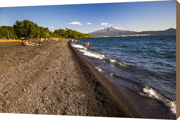 Calbuco Volcano, seen from a beach on Llanquihue Lake, Chilean Lake District, Chile