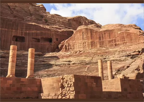Theatre carved into the mountainside, with stage wall and columns, Petra, UNESCO