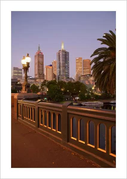 City skyline from Princes Bridge at dusk, Melbourne, Victoria, Australia, Pacific