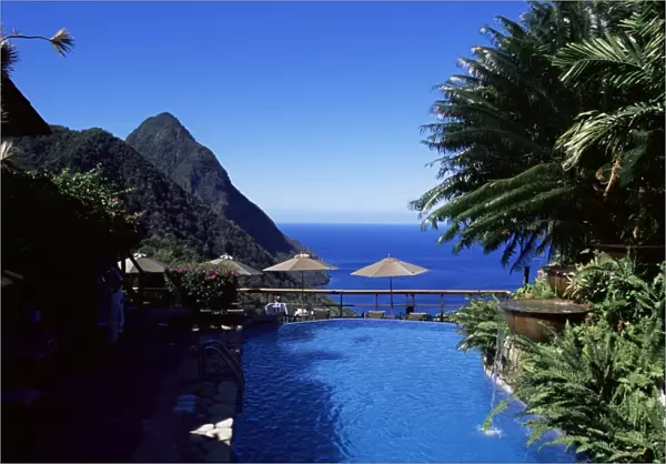 The pool at the Ladera resort overlooking the Pitons, St
