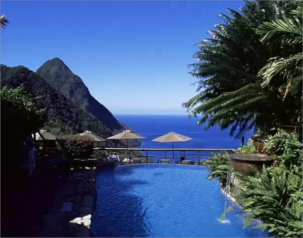 The pool at the Ladera resort overlooking the Pitons, St